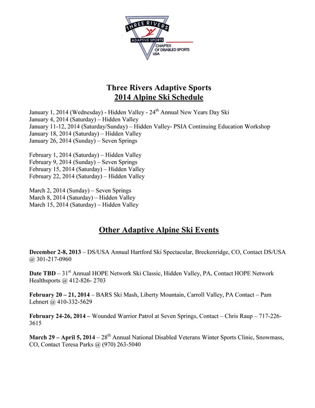 2014 TRAS Alpine Ski Schedule